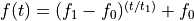 f(t) = (f_1-f_0)^{(t/t_1)} + f_0