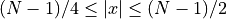 (N-1)/4\leq|x|\leq (N-1)/2
